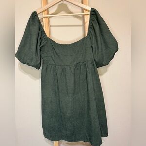 Francesca's Olive Green Mini Dress with Puff Sleeve Detail